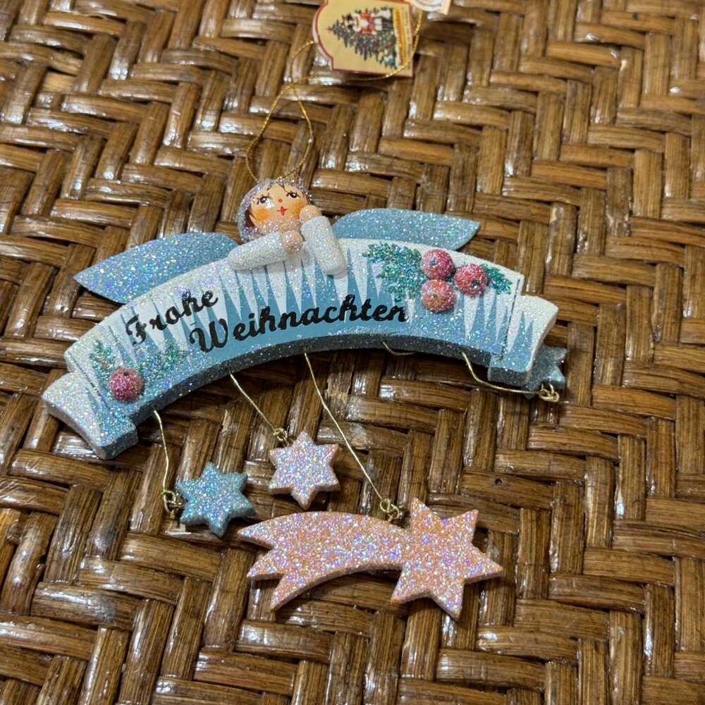 Frohe Weihnachten Glitter Angel Hanging Ornament With Stars & Shooting Star